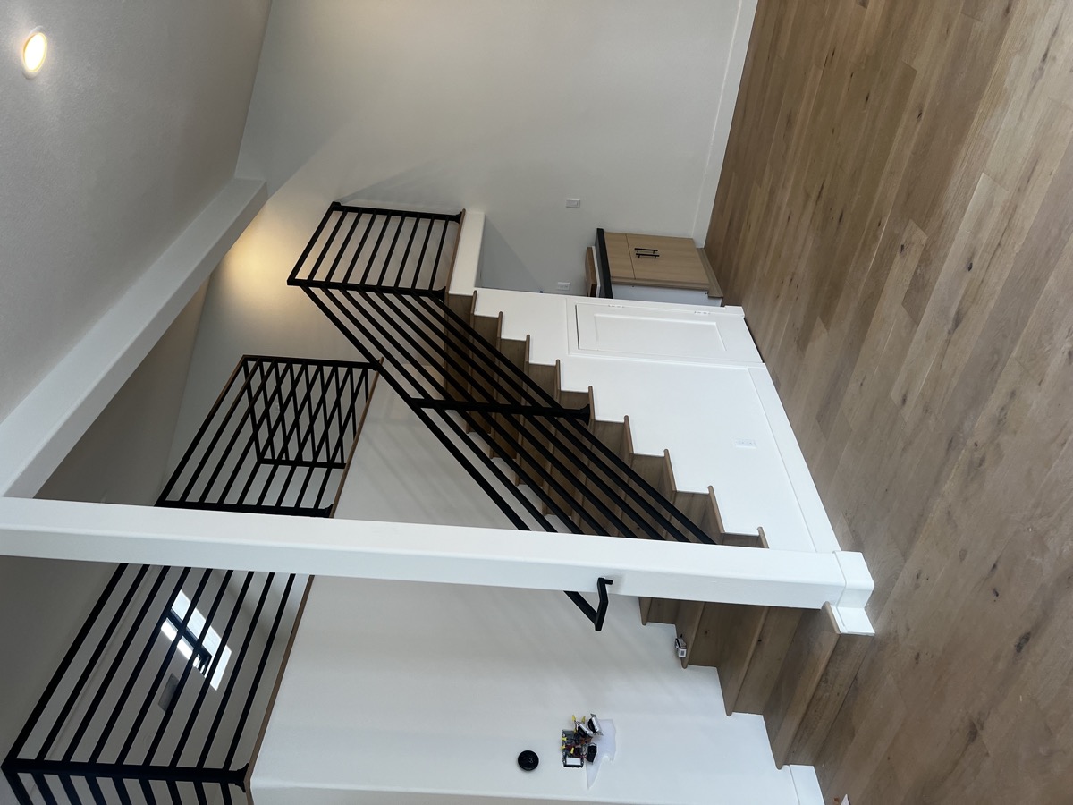 Modern staircase railing from above